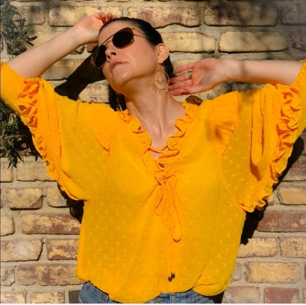 Anthropologie Haida Sunny Ruffle Boho Blouse Swiss Dot XS
